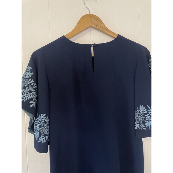 Rungolee XS Flutter Sleeve Dress Floral Embroidery Navy Blue Boho Sustainable - Picture 6 of 10